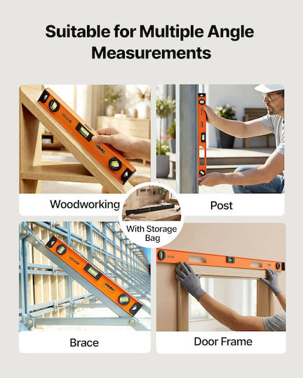 Vevor Set of Magnetic Spirit Levels 4 Pieces Aluminum I-Beam 400 600 900 1200 Mm 3 Vials Hanging Hole Jxspc48inch3y2wib001v0