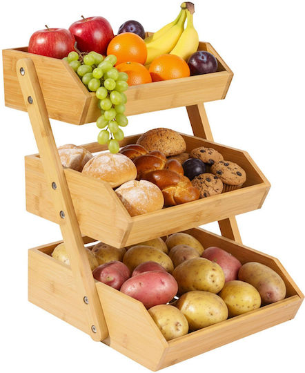 Relaxdays Fruit Bowl Made of Bamboo 3 Levels Beige 41x33x30cm
