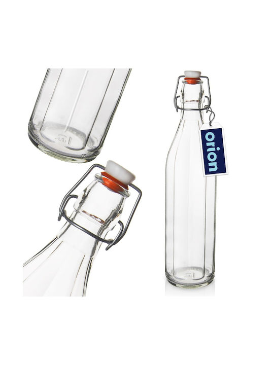Orion Μπουκάλι Νερού Γυάλινο με Κλιπ Διάφανο 1000ml