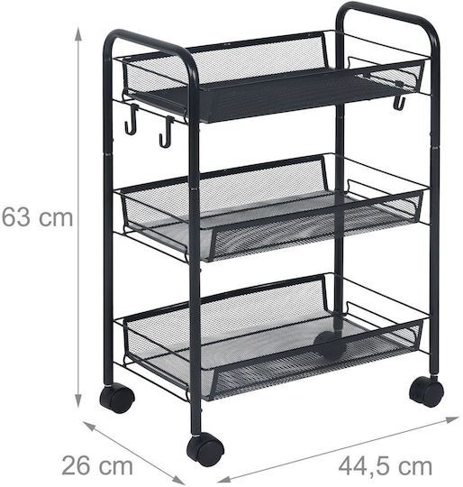 Relaxdays Troleu De Bucătărie Metalic Cu 3 Locuri Negru 44.5x44.5x63cm