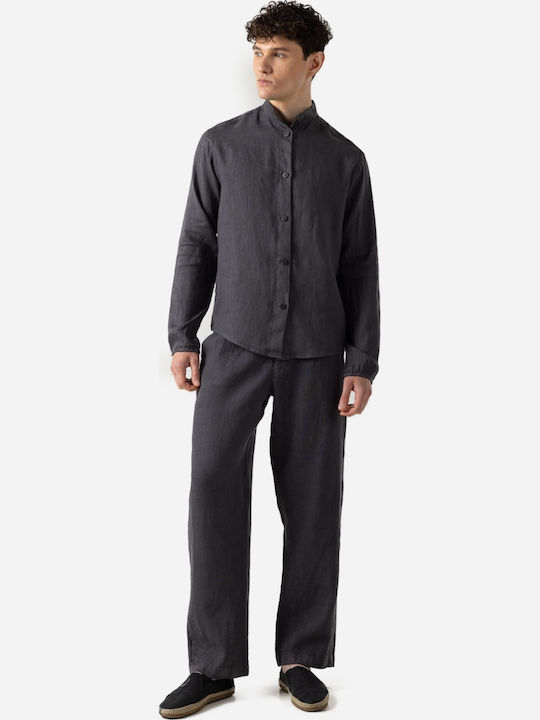 Ae Er Long Sleeve Linen Shirt Dark Grey
