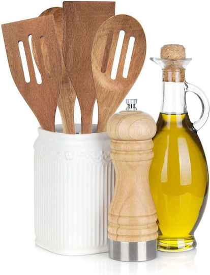 Orion Shallow Slotted Colander Wooden Beige Spoon 30cm