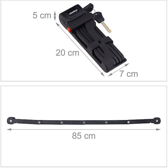 Relaxdays Încuietoare Pliabilă pentru Bicicletă 6 Segmente Neagră 85cm 20x5x7cm