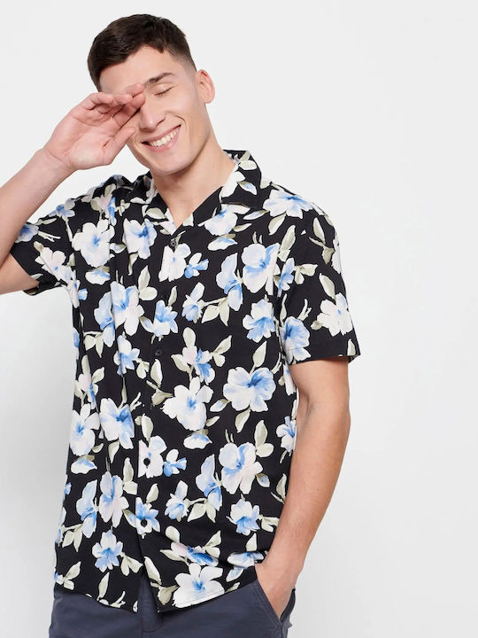 FBM007-07005 Short-sleeved Cotton Shirt Floral Black