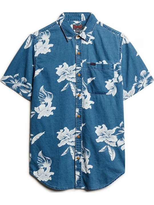 Loom Short-sleeved Cotton Shirt Blue