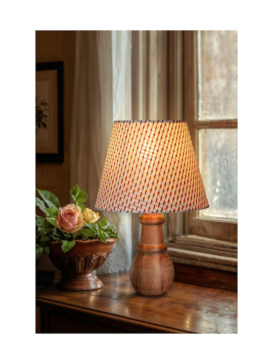 SteweHome Wooden Table Lamp LED with Beige Shade and Base