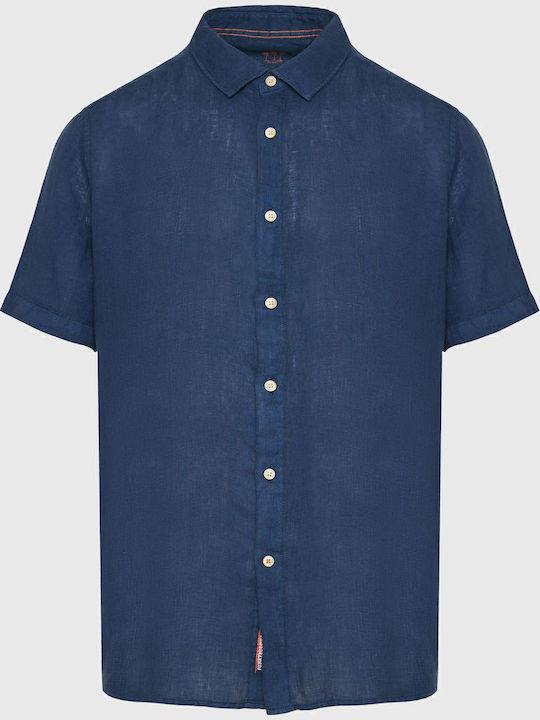 Short-sleeved Linen Shirt Navy Blue