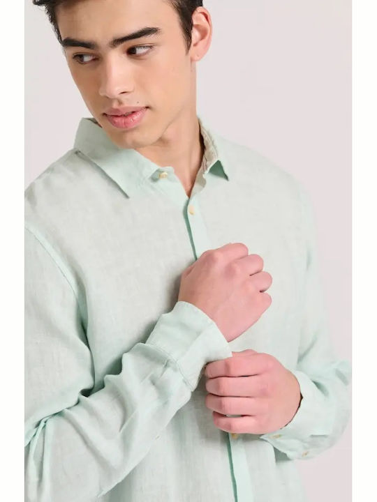 Long-sleeved Linen Shirt Lt Aqua