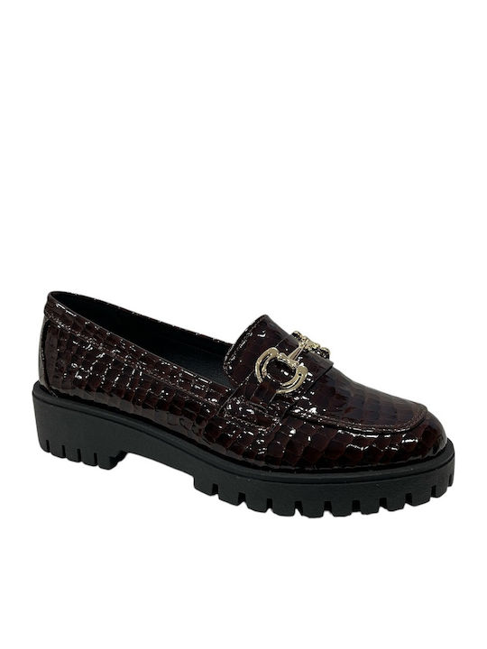 Zizel Women's Oxfords From Patent Leather In Burgundy Colour