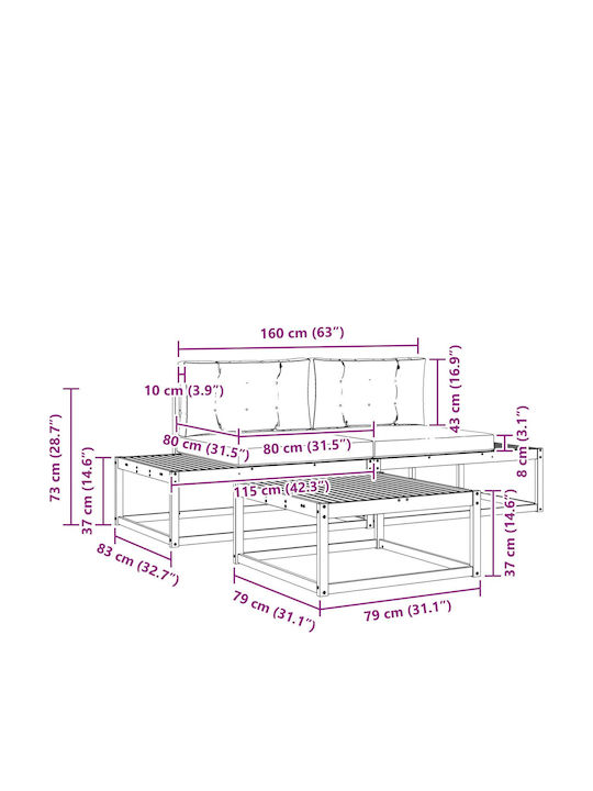 Ecksofa Outdoor-Hölzernes mit Kissen 79x79x37cm