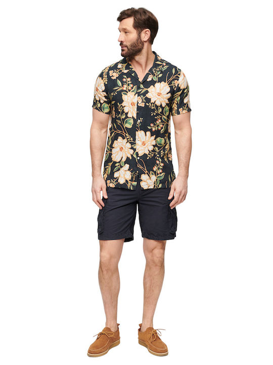 Short-sleeved Linen Shirt Floral White