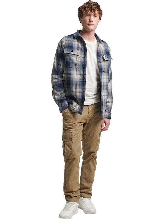 Long Sleeve Overshirt in Wide Line Checked Blue