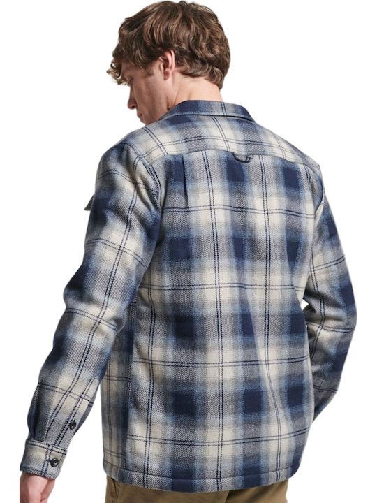 Long Sleeve Overshirt in Wide Line Checked Blue