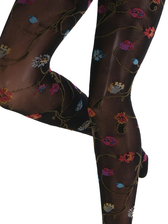 Women's Pantyhose 80 Den Black Floral