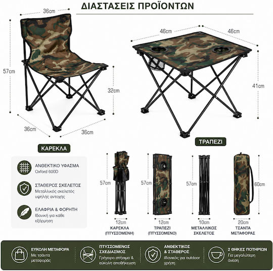 ForHome Metallic Table Set for Camping Foldable 36x36x56cm