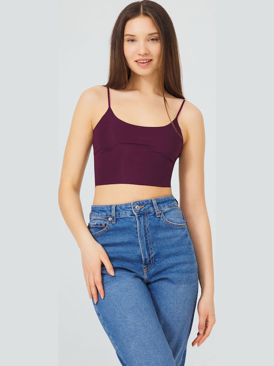 Women's Crop Top Set 2 Pieces Laser Cut Spaghetti Strap Purple