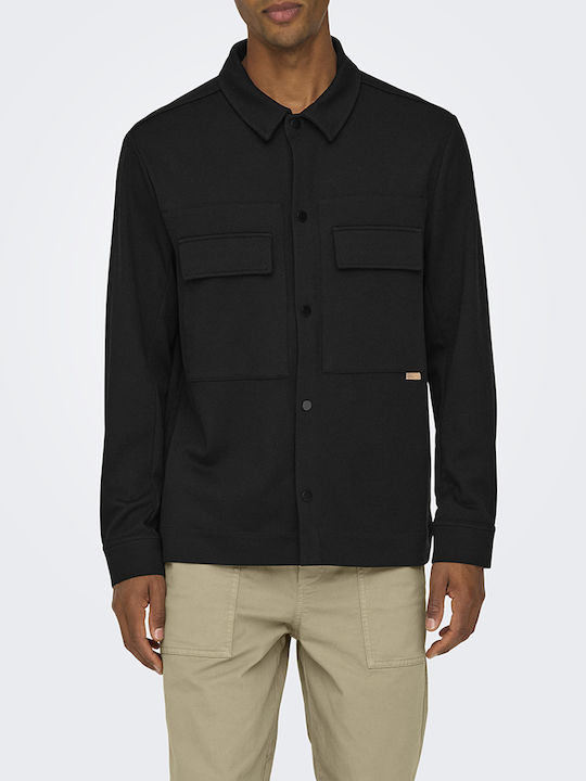 Langärmeliges Overshirt in Normale Passform Schwarz