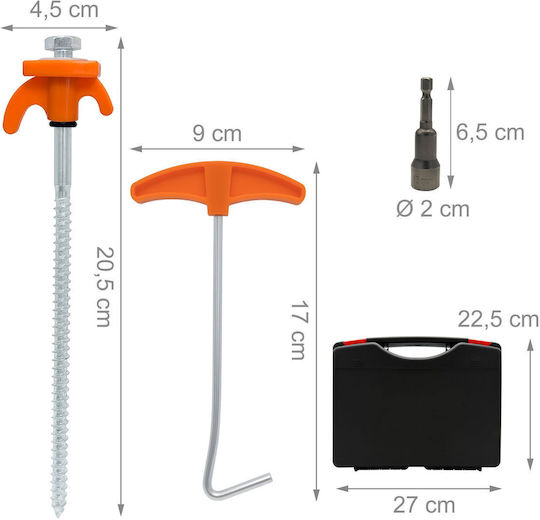Set 20 Țepi Cort Adaptor Burghiu Relaxdays Portocaliu Fluorescent 20.5x4.5cm 22.5x27cm