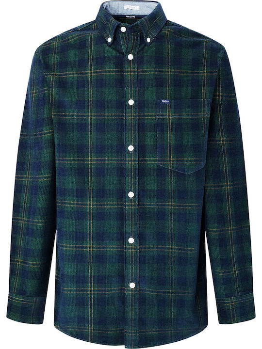 Long-sleeved Corduroy Shirt Checked Green