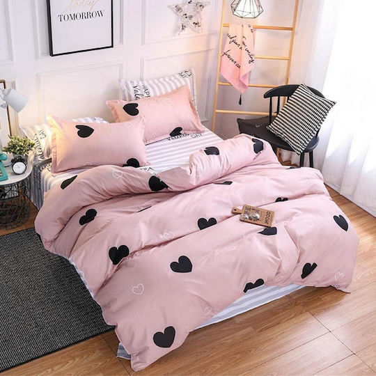 Duvet Cover Set 150x220cm Single with Pillowcase and 1 Bed Sheet Pinky