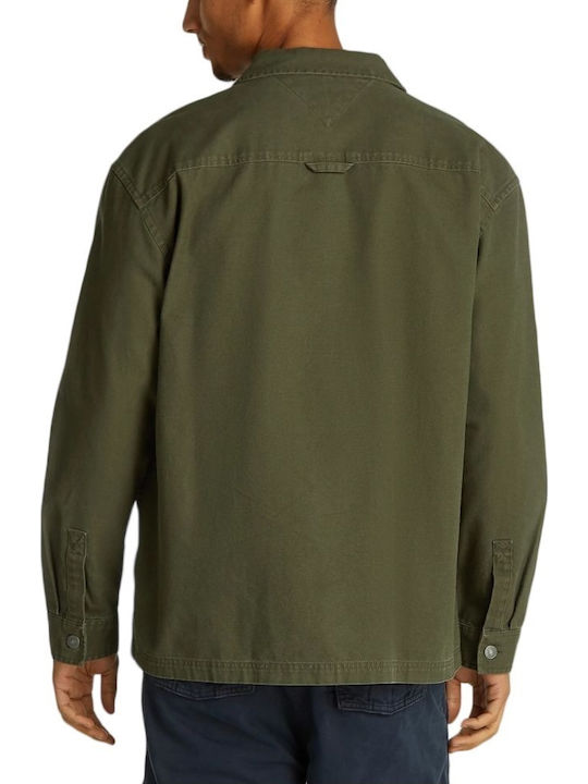 Long Sleeve Denim Overshirt in Oversized Line Olive