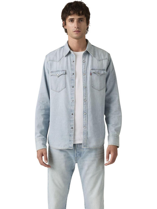 Western Long Sleeve Shirt Worn In Blue
