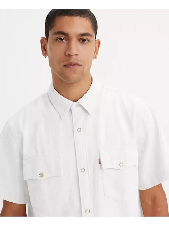 Western Short-sleeved Cotton Shirt White