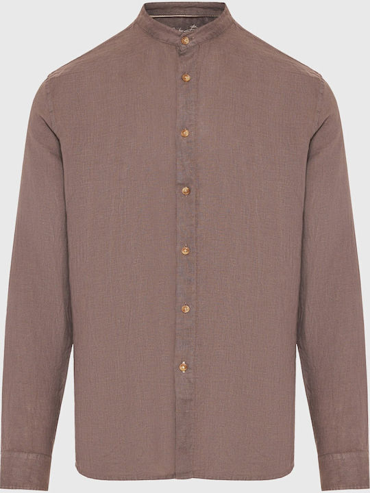 Long Sleeve Linen Shirt in Regular Fit Brown