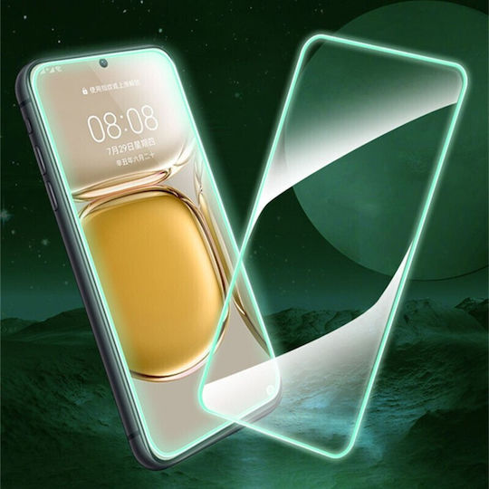 Folie Protectie Telefon Tempered Glass Apple iPhone 15 Pro Max Flippy Luminous Neon Fosforescent Silicon Margine Mat Anti-Amprente Protectie Completa 9h Verde