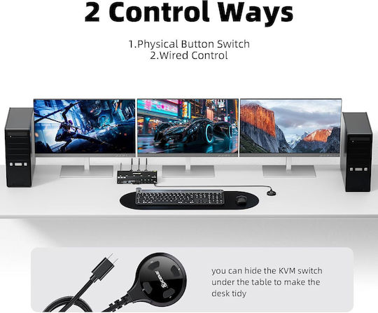 X002H9C93L KVM И Превключвател На Данни С DisplayPort HDMI USB 3.0