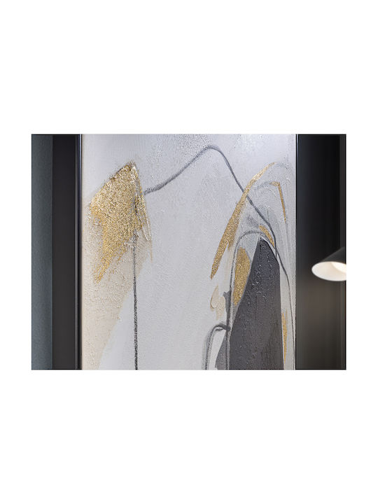 Rasgos Ii Acrylic Canvas Painting 75x100 Black Frame White Grey Ecru Gold