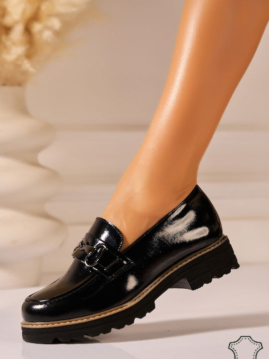 Leder Damen Mokassins in Schwarz Farbe