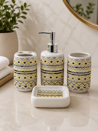 Bathroom Accessory Set Ceramic Yellow 4 Pieces