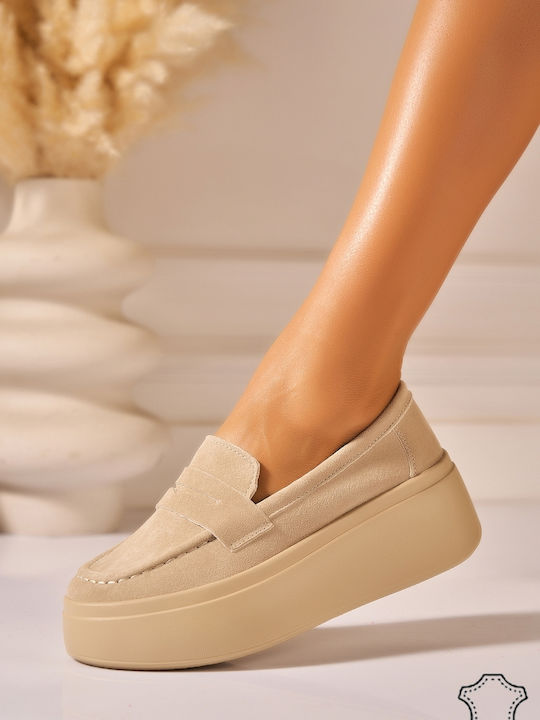 Mocasini Dama Din Piele Bej