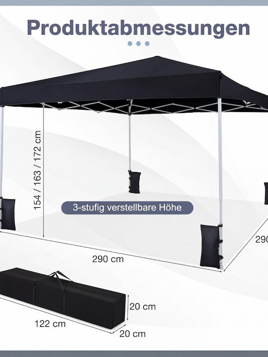 Costway Foldable Garden Gazebo Black 2.9x2.9m