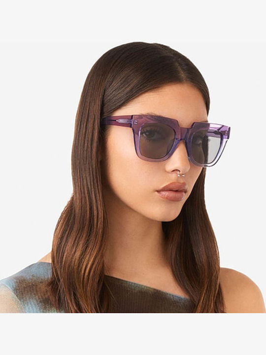 Hawkers Row X Unisex Sunglasses with Purple Metallic Frame and Gray Lenses