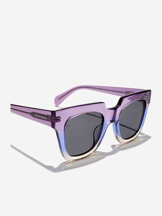 Hawkers Row X Unisex Sunglasses with Purple Metallic Frame and Gray Lenses