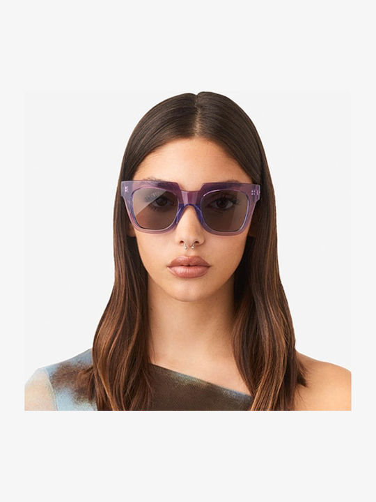 Hawkers Row X Unisex Sunglasses with Purple Metallic Frame and Gray Lenses