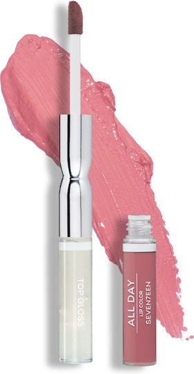 Seventeen All Day Lip Color & Top Gloss Long Lasting Liquid Lipstick Metallic 01 Pale Pink 10ml