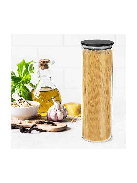 Orion Βάζο Ζυμαρικών με Καπάκι Γυάλινο Μαύρο 1500ml