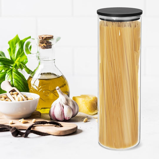 Orion Βάζο Ζυμαρικών με Καπάκι Γυάλινο Μαύρο 1500ml