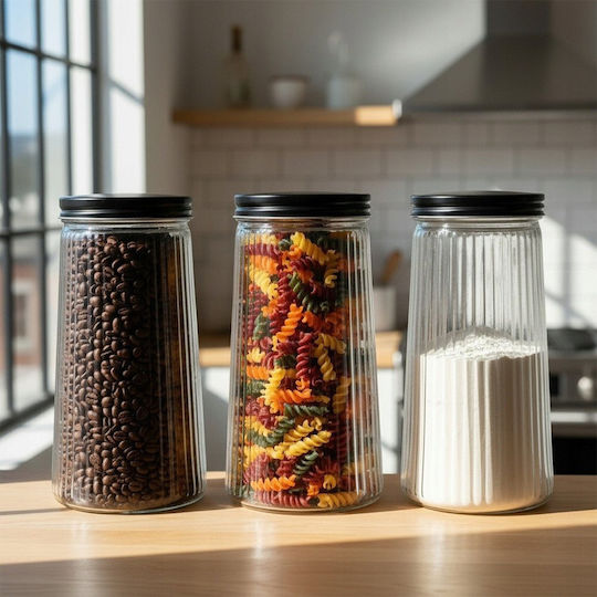 Vilde Glasvase für Kaffee / Nudeln mit Deckel Schwarz 1400ml