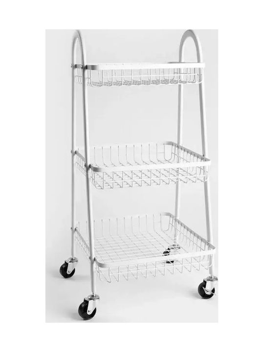 Verk Group Metallic Kitchen Trolley 3 Tiers White 40x32x78cm