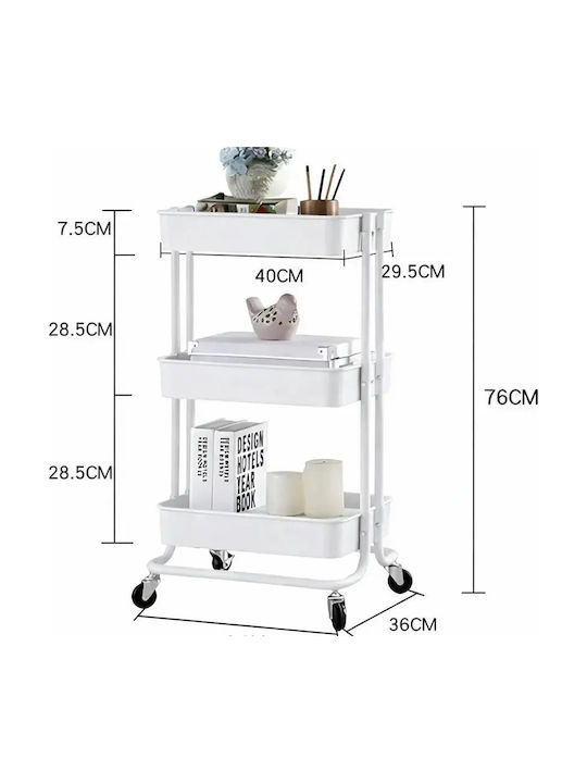 Verk Group Kitchen Trolley Metallic 3 Tiers White 40x36x76cm