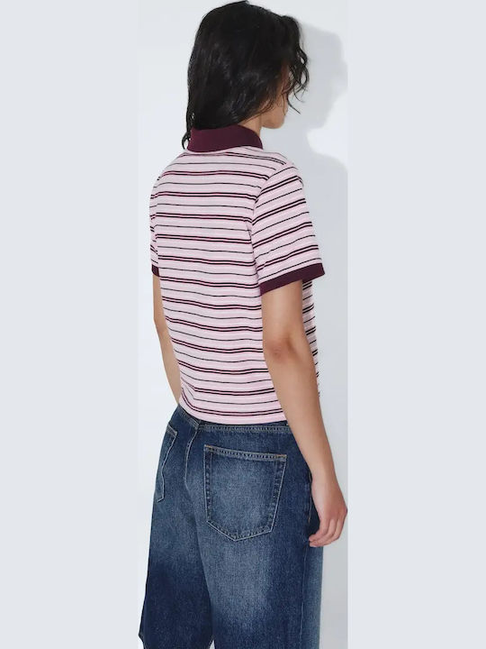 Γυναικεία Polo Μπλούζα Κοντομάνικη Ριγέ Pink Stripe