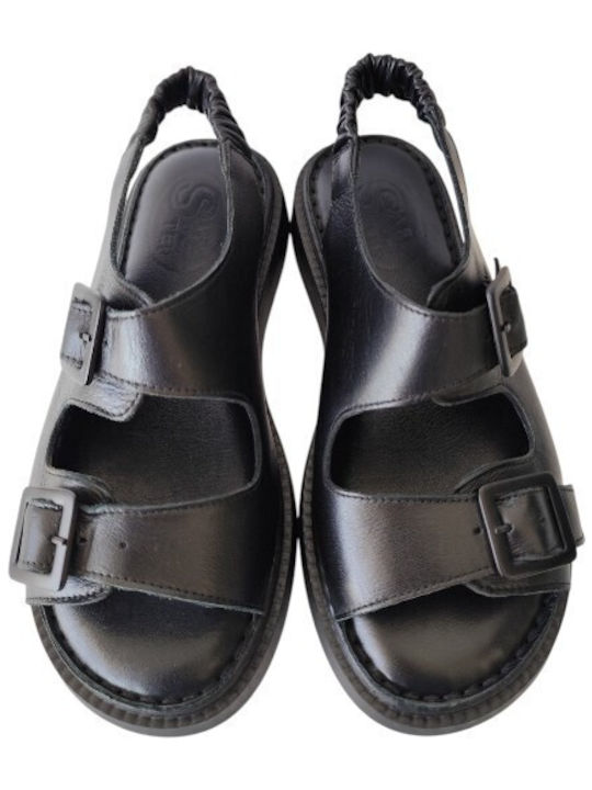 Leather Women's Flat Sandals Black