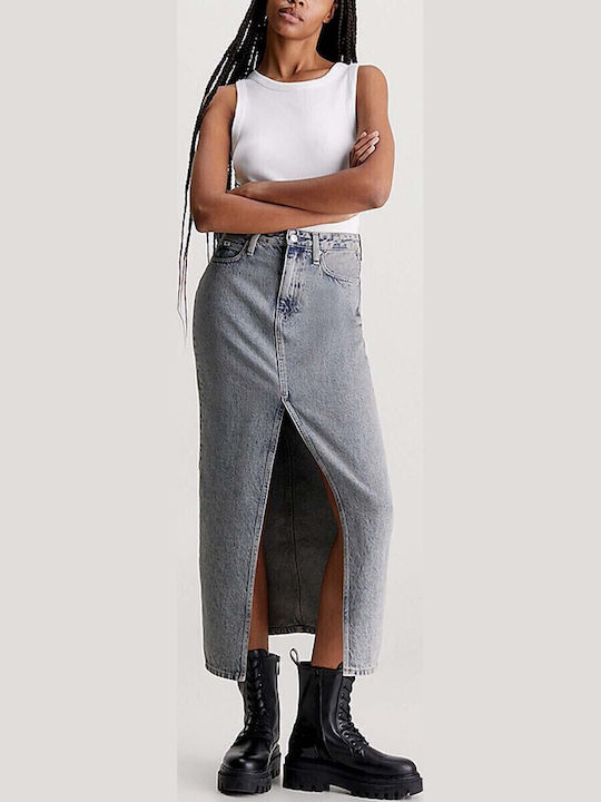 Denim High-waisted Maxi Skirt Blue