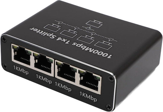 Splitter Rețea Ethernet Zola 4 Porturi Rj45 Viteză 1 Gb S Compatibil Cat5e Cat6 Cat7 Cat8 Alimentare Usb 8.5 X 6 X 2.5 Cm Negru