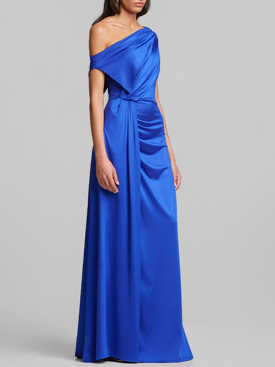 Summer Maxi Dress for Wedding Christening Satin Blue