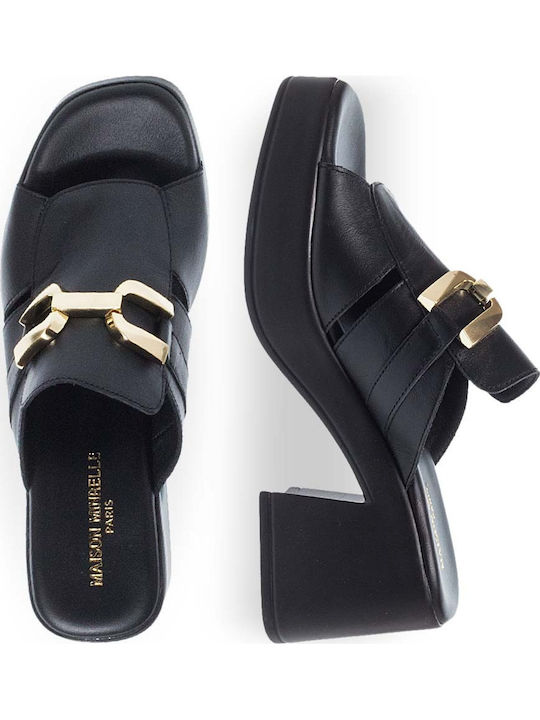 Piele Mule cu cu gleznă înaltă Toc în Culoare Negru